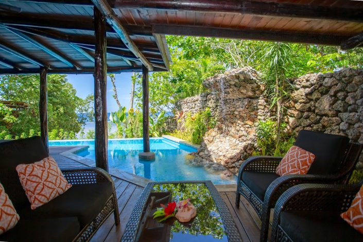 External view of Fijian villa with private pool
